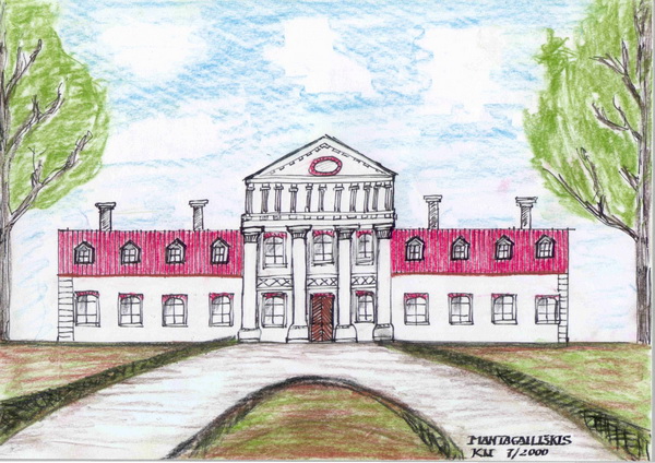 Mantagailiskis Birzai Litauen Herrenhaus Zeichnung